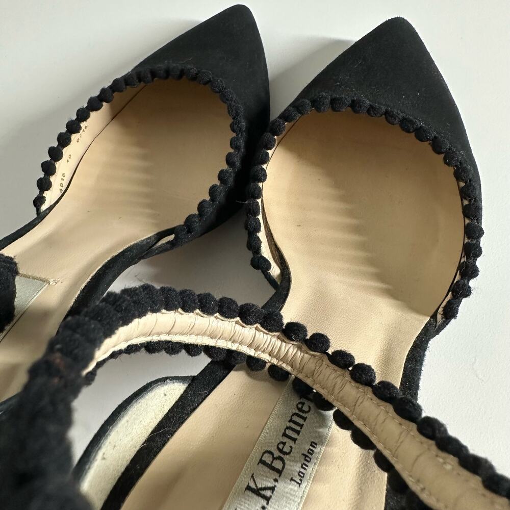 LK Bennett Women's Black Pom Pom Suede D'Orsay Heels Size 40 Size 9 - Picture 3 of 10